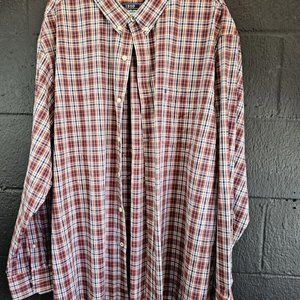 IZOD Men’s Shirt Red White Plaid Non-Iron Stretch Button Down Lg Sleeve -2XLT